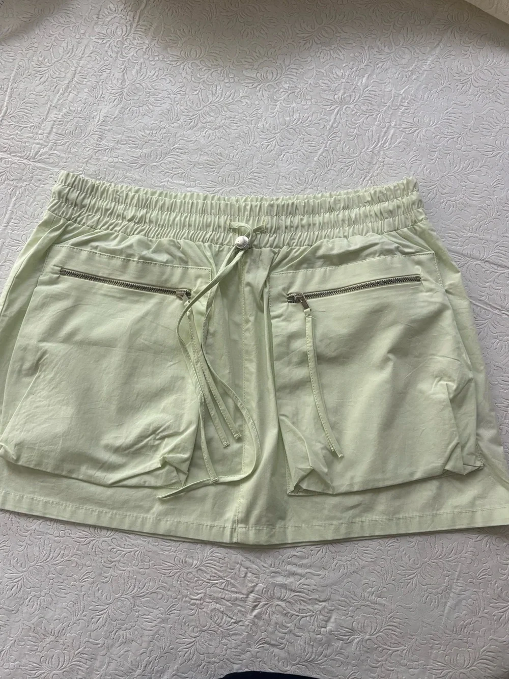 Zara Lime Cargo Pocket Mini Skirt with Front Zipper Pockets, Size Large